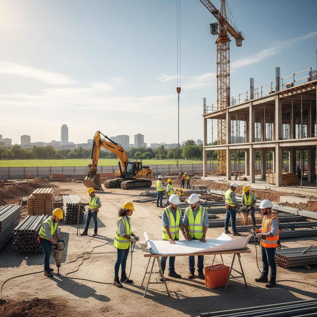 Realistische foto passend bij Job gezocht in de bouwsector voor website SEO-tekst; hoge resolutie; n